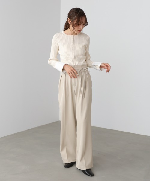 Bab（バブ）の「【スリーピース対応/オケージョン】ハイウエストリボン付きストレートパンツ（スラックス・レディース・チャコールグレー/A/ベージュ・M）」の10枚目の写真