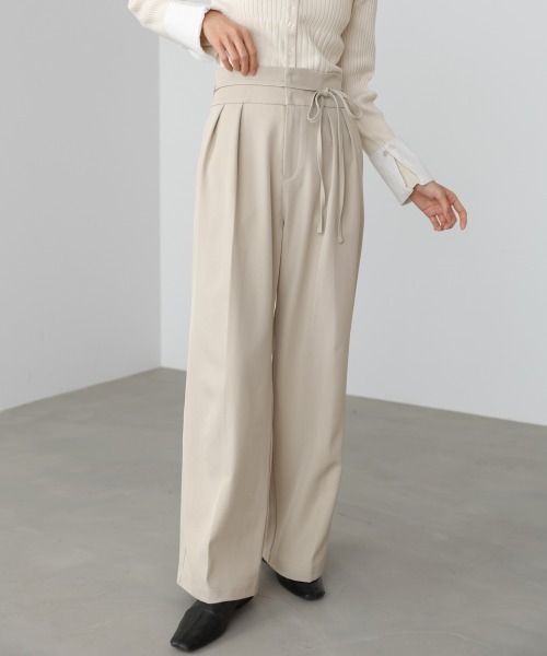 Bab（バブ）の「【スリーピース対応/オケージョン】ハイウエストリボン付きストレートパンツ（スラックス・レディース・チャコールグレー/A/ベージュ・M）」の13枚目の写真