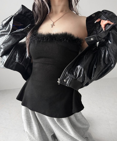 me+em select(ミームセレクト)の「フェイクファーペプラムベアトップス / fake fur peplum bare tops(その他トップス・レディース・ホワイト/ブラック・FREE)」の20枚目の写真