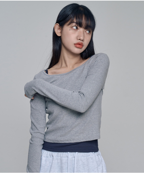 CHICKS（チックス）の「ウォニットボートネック長袖Tシャツメランジェ（Tシャツ/カットソー・レディース・その他・FREE）」の2枚目の写真