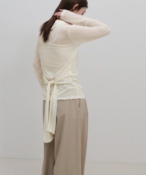 select MOCA（セレクトモカ）の「2WAYソフトシアースキッパーポロトップス（Tシャツ/カットソー・レディース・オフホワイト/チャコールグレー・FREE）」の9枚目の写真