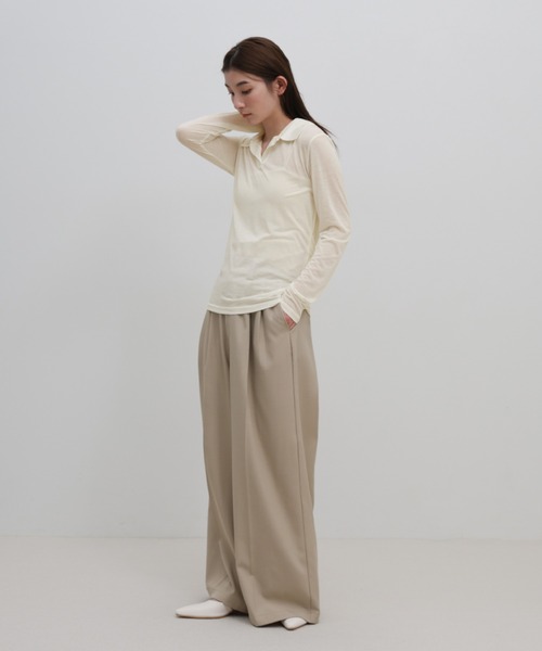 select MOCA（セレクトモカ）の「2WAYソフトシアースキッパーポロトップス（Tシャツ/カットソー・レディース・オフホワイト/チャコールグレー・FREE）」の7枚目の写真