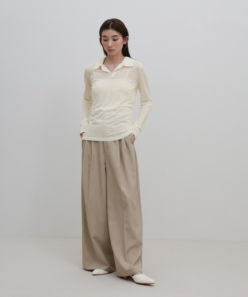 select MOCA（セレクトモカ）の「2WAYソフトシアースキッパーポロトップス（Tシャツ/カットソー・レディース・オフホワイト/チャコールグレー・FREE）」の3枚目の写真