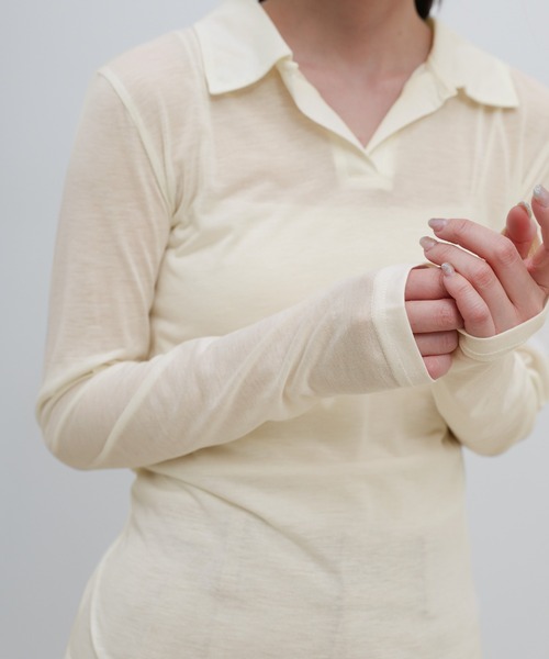 select MOCA（セレクトモカ）の「2WAYソフトシアースキッパーポロトップス（Tシャツ/カットソー・レディース・オフホワイト/チャコールグレー・FREE）」の11枚目の写真