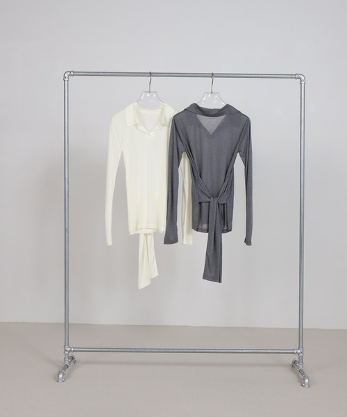 select MOCA（セレクトモカ）の「2WAYソフトシアースキッパーポロトップス（Tシャツ/カットソー・レディース・オフホワイト/チャコールグレー・FREE）」の12枚目の写真