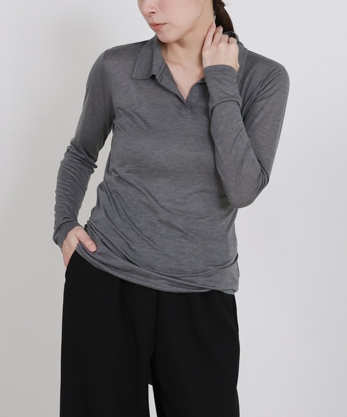 select MOCA（セレクトモカ）の「2WAYソフトシアースキッパーポロトップス（Tシャツ/カットソー・レディース・オフホワイト/チャコールグレー・FREE）」の17枚目の写真