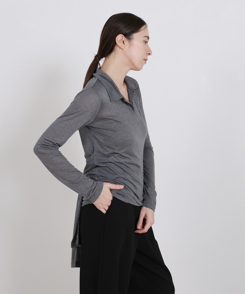 select MOCA（セレクトモカ）の「2WAYソフトシアースキッパーポロトップス（Tシャツ/カットソー・レディース・オフホワイト/チャコールグレー・FREE）」の18枚目の写真