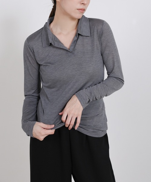 select MOCA（セレクトモカ）の「2WAYソフトシアースキッパーポロトップス（Tシャツ/カットソー・レディース・オフホワイト/チャコールグレー・FREE）」の14枚目の写真