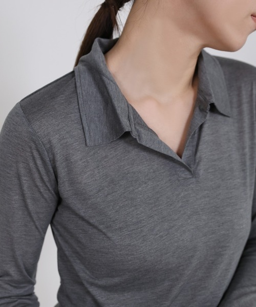 select MOCA（セレクトモカ）の「2WAYソフトシアースキッパーポロトップス（Tシャツ/カットソー・レディース・オフホワイト/チャコールグレー・FREE）」の19枚目の写真