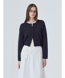 Round Boucle Knit Cardigan, Charcoal