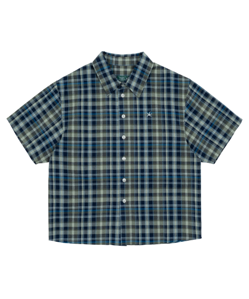 THECOLDESTMOMENT(ザコールデストモーメント)の「TCM mini logo check half shirts (blue)(シャツ/ブラウス・レディース・その他・S/M/L)」の1枚目の写真