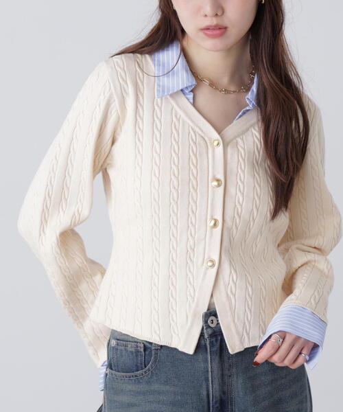 FREE'S MART（フリーズマート）の「◆シャツレイヤードゴールドボタンニット（ニット/セーター・レディース・グレー/ネイビー/ベージュ/ホワイト・FREE）」の2枚目の写真