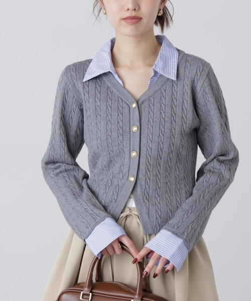 FREE'S MART（フリーズマート）の「◆シャツレイヤードゴールドボタンニット（ニット/セーター・レディース・グレー/ネイビー/ベージュ/ホワイト・FREE）」の9枚目の写真