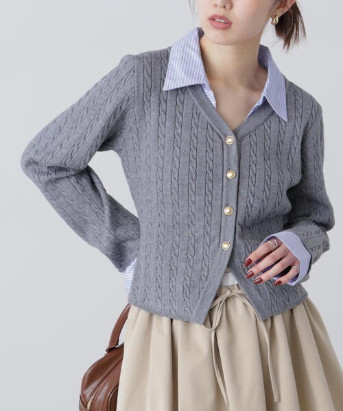 FREE'S MART（フリーズマート）の「◆シャツレイヤードゴールドボタンニット（ニット/セーター・レディース・グレー/ネイビー/ベージュ/ホワイト・FREE）」の10枚目の写真