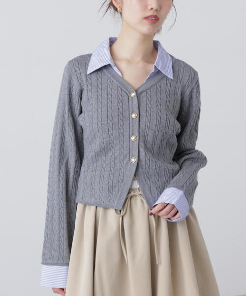 FREE'S MART（フリーズマート）の「◆シャツレイヤードゴールドボタンニット（ニット/セーター・レディース・グレー/ネイビー/ベージュ/ホワイト・FREE）」の13枚目の写真