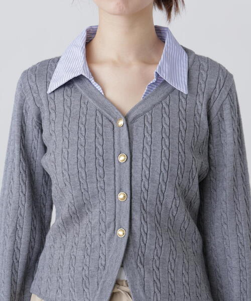 FREE'S MART（フリーズマート）の「◆シャツレイヤードゴールドボタンニット（ニット/セーター・レディース・グレー/ネイビー/ベージュ/ホワイト・FREE）」の16枚目の写真