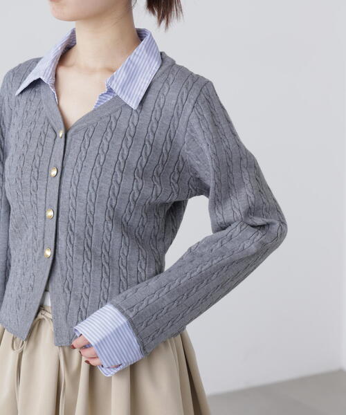 FREE'S MART（フリーズマート）の「◆シャツレイヤードゴールドボタンニット（ニット/セーター・レディース・グレー/ネイビー/ベージュ/ホワイト・FREE）」の17枚目の写真