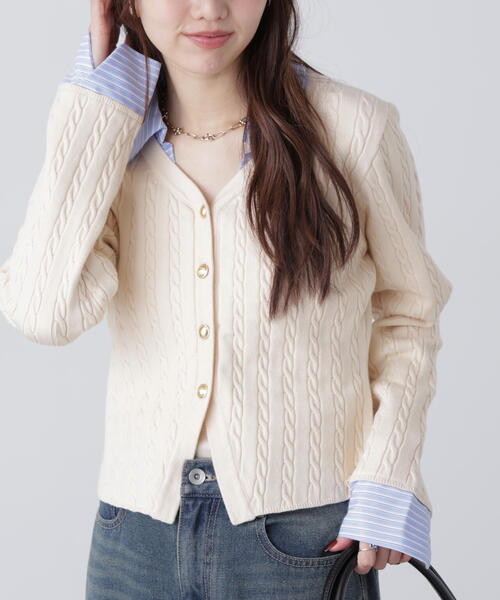 FREE'S MART（フリーズマート）の「◆シャツレイヤードゴールドボタンニット（ニット/セーター・レディース・グレー/ネイビー/ベージュ/ホワイト・FREE）」の22枚目の写真