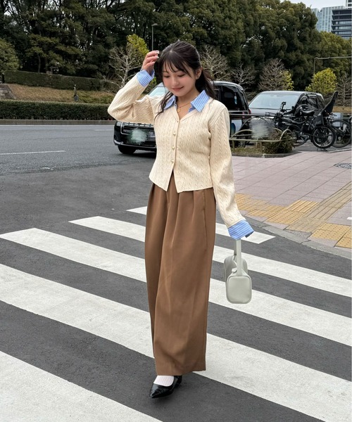 FREE'S MART（フリーズマート）の「◆シャツレイヤードゴールドボタンニット（ニット/セーター・レディース・グレー/ネイビー/ベージュ/ホワイト・FREE）」の6枚目の写真