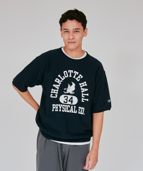 Champion(チャンピオン)の「【Champion/チャンピオン】メンズ リバースウィーブ(R) ショートスリーブクルーネックスウェットシャツ(スウェット・メンズ・オートミール/ネイビー/ダークブラック/グレー・X-LARGE/LARGE/MEDIUM)」の4枚目の写真