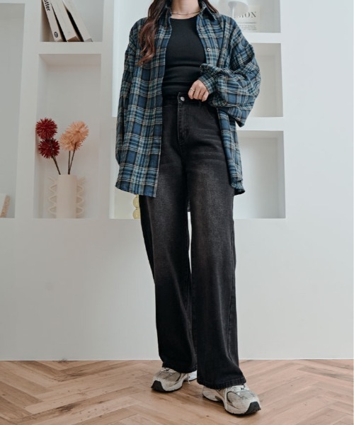kirakiraShop（キラキラショップ）の「ブラック ウォッシュ ワイド ストレート デニム パンツ（デニムパンツ・レディース・ブラック・S/L/M）」の18枚目の写真