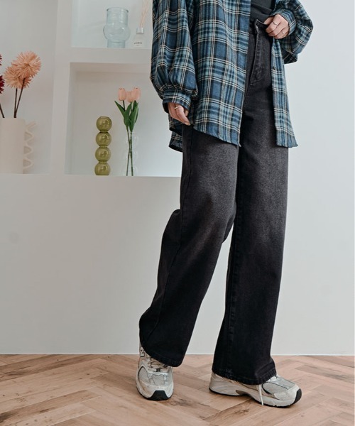 kirakiraShop（キラキラショップ）の「ブラック ウォッシュ ワイド ストレート デニム パンツ（デニムパンツ・レディース・ブラック・S/L/M）」の21枚目の写真