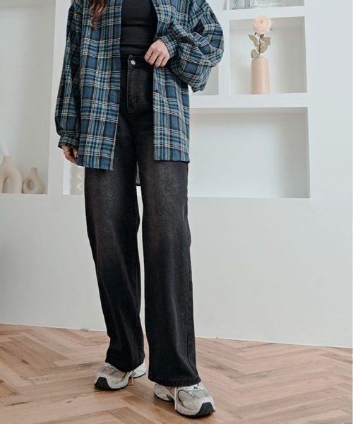 kirakiraShop（キラキラショップ）の「ブラック ウォッシュ ワイド ストレート デニム パンツ（デニムパンツ・レディース・ブラック・S/L/M）」の20枚目の写真