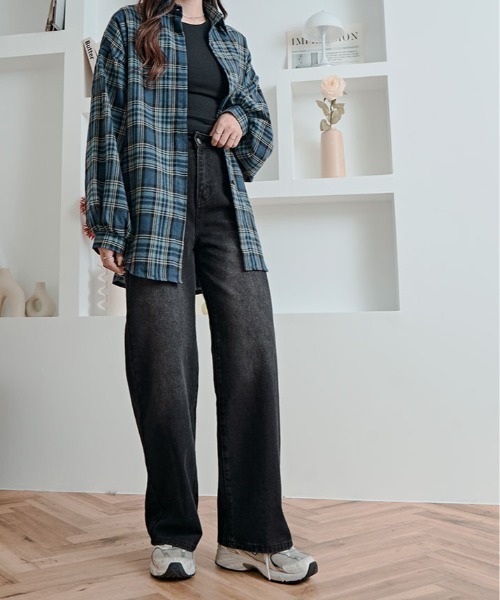 kirakiraShop（キラキラショップ）の「ブラック ウォッシュ ワイド ストレート デニム パンツ（デニムパンツ・レディース・ブラック・S/L/M）」の6枚目の写真