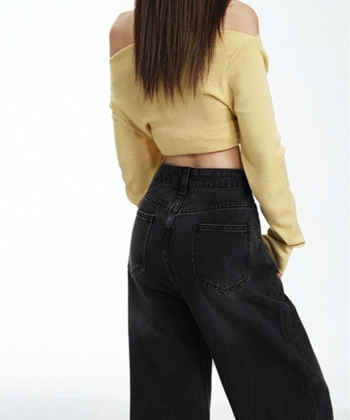 kirakiraShop（キラキラショップ）の「ブラック ウォッシュ ワイド ストレート デニム パンツ（デニムパンツ・レディース・ブラック・S/L/M）」の15枚目の写真