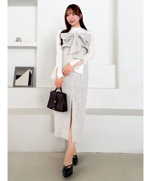 dazzlin(ダズリン)の「リボンデザインIラインワンピース(ワンピース・レディース・ピンク/チャコールグレー/その他1・MEDIUM/SMALL)」の8枚目の写真