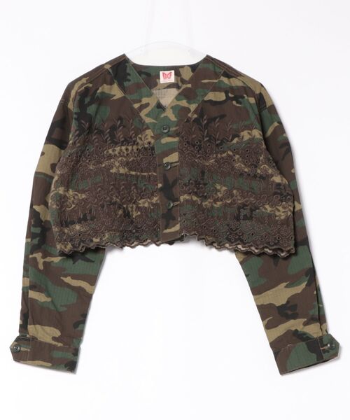 GO TO HOLLYWOOD(ゴートゥーハリウッド)の「Cutwork Fatigue Short Jacket(ミリタリージャケット・レディース・カーキ/オフホワイト・L)」の3枚目の写真