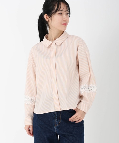 STRAWBERRY-FIELDS（ストロベリーフィールズ）の「ドビーストライプ_ストライプコンパクト丈シャツ（シャツ/ブラウス・レディース・ストライプ/オレンジ系・2）」の3枚目の写真