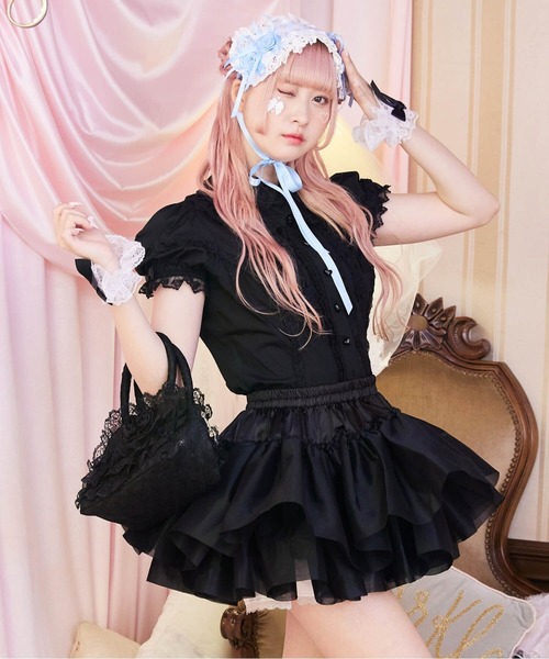 BODYLINE(ボディライン)の「二段重ねのハードチュールパニエ(スカート・レディース・ブラック/ホワイト・M)」の1枚目の写真