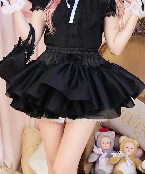 BODYLINE(ボディライン)の「二段重ねのハードチュールパニエ(スカート・レディース・ブラック/ホワイト・M)」の4枚目の写真