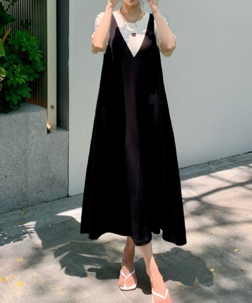 レイヤード風バイカラーAラインワンピース（ワンピース）｜Diosfront