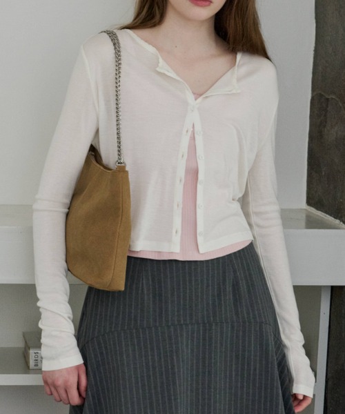 GIUNON(ジウノン)の「scallop sheer cardigan / スカラップシアーカーディガン(カーディガン/ボレロ・レディース・ブラック/グレー/ブルー/アイボリー・FREE)」の9枚目の写真