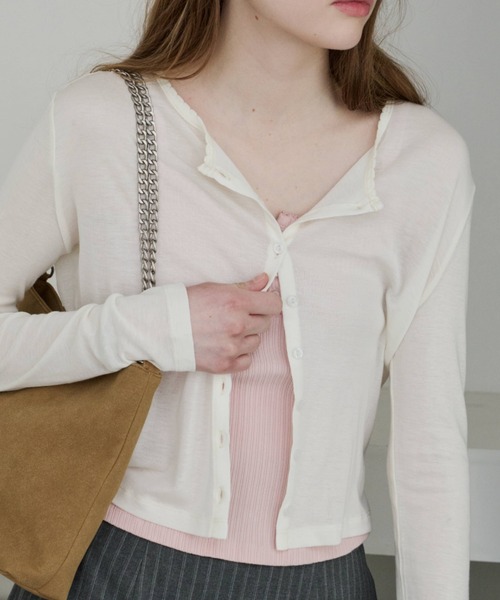 GIUNON(ジウノン)の「scallop sheer cardigan / スカラップシアーカーディガン(カーディガン/ボレロ・レディース・ブラック/グレー/ブルー/アイボリー・FREE)」の12枚目の写真