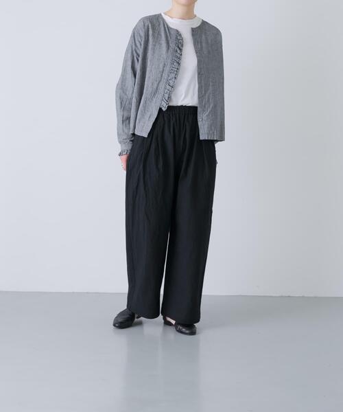 かぐれ（カグレ）の「コットンリネンフリルブラウス（シャツ/ブラウス・レディース・オフホワイト/チェック/ネイビー・FREE）」の7枚目の写真