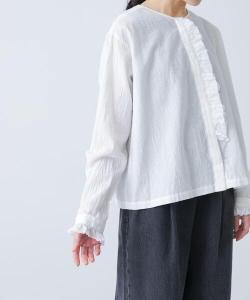 かぐれ（カグレ）の「コットンリネンフリルブラウス（シャツ/ブラウス・レディース・オフホワイト/チェック/ネイビー・FREE）」の19枚目の写真