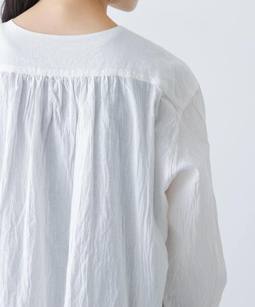 かぐれ（カグレ）の「コットンリネンフリルブラウス（シャツ/ブラウス・レディース・オフホワイト/チェック/ネイビー・FREE）」の4枚目の写真