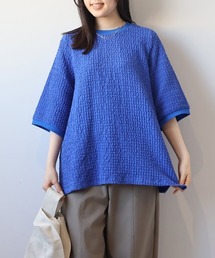 【L~6L 大きいサイズ】シャーリングニットサイドスリットプルオーバー