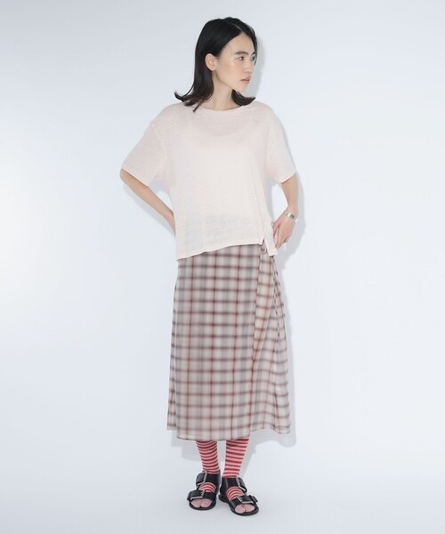 BEAMS BOY（ビームスボーイ）の「maturely / ボイル チェック ラップ スカート（スカート・レディース・ピンク/ブラウン・ONE SIZE）」の15枚目の写真