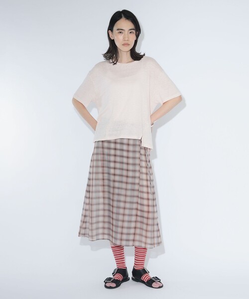 BEAMS BOY（ビームスボーイ）の「maturely / ボイル チェック ラップ スカート（スカート・レディース・ピンク/ブラウン・ONE SIZE）」の14枚目の写真