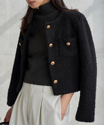 KOBE LETTUCE（コウベレタス）の「ブークレショート丈ジャケット（ノーカラージャケット）」