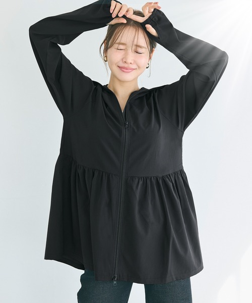 coca（coca）（コカ）の「UVカットティアードパーカー（パーカー・レディース・ブラック/アイボリー/ライトベージュ/ライトブルー・L/M/S）」の2枚目の写真