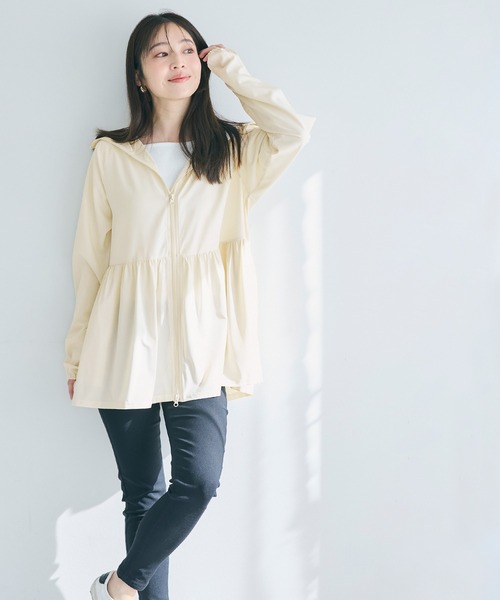 coca（coca）（コカ）の「UVカットティアードパーカー（パーカー・レディース・ブラック/アイボリー/ライトベージュ/ライトブルー・L/M/S）」の7枚目の写真