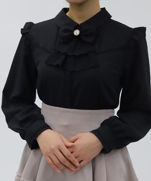 axes femme POETIQUE（アクシーズファムポエティック）の「リボンジャボ付きブラウス（シャツ/ブラウス・レディース・サックスブルー/ブラック/ホワイト・MEDIUM）」の9枚目の写真