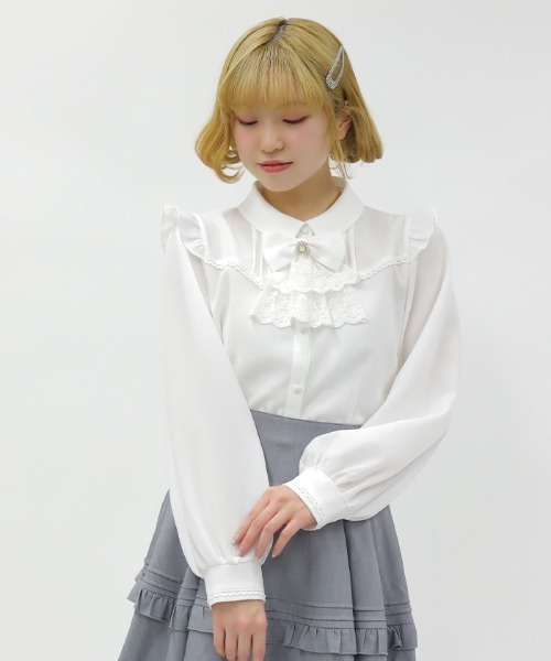 axes femme POETIQUE（アクシーズファムポエティック）の「リボンジャボ付きブラウス（シャツ/ブラウス・レディース・サックスブルー/ブラック/ホワイト・MEDIUM）」の10枚目の写真