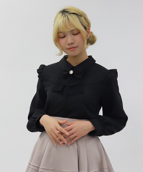 axes femme POETIQUE（アクシーズファムポエティック）の「リボンジャボ付きブラウス（シャツ/ブラウス・レディース・サックスブルー/ブラック/ホワイト・MEDIUM）」の11枚目の写真