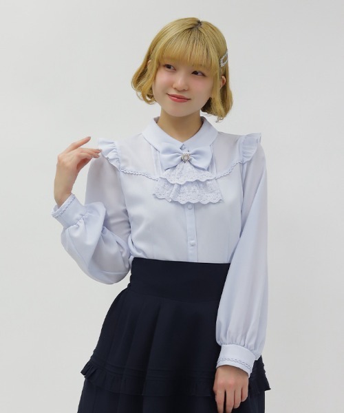 axes femme POETIQUE（アクシーズファムポエティック）の「リボンジャボ付きブラウス（シャツ/ブラウス・レディース・サックスブルー/ブラック/ホワイト・MEDIUM）」の12枚目の写真